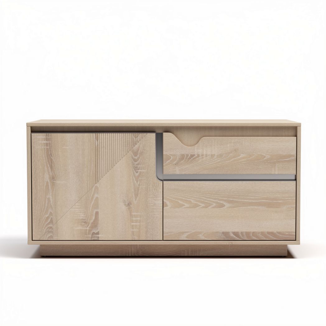 Laag kast van hout met twee lades en een deur 80 x 40 x 45cm naturel kleur