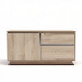 Laag kast van hout met twee lades en een deur 80 x 40 x 45cm naturel kleur