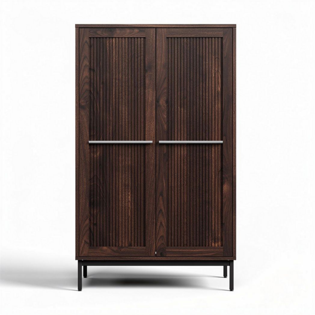 Houten kast met ribbelstructuur en metalen handgrepen 90 x 45 x 180cm