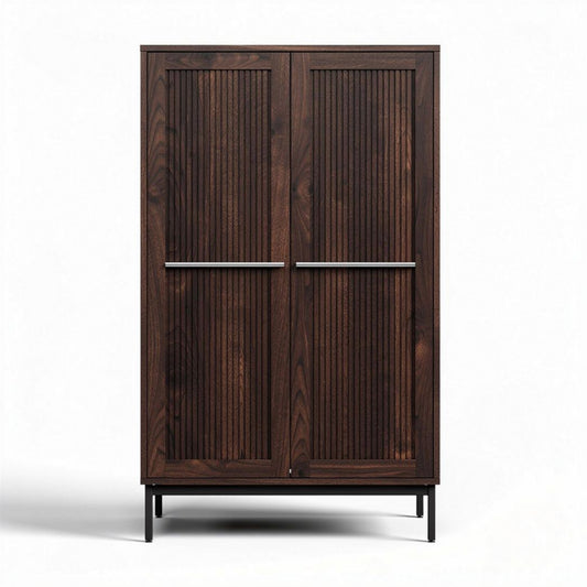 Houten kast met ribbelstructuur en metalen handgrepen 90 x 45 x 180cm