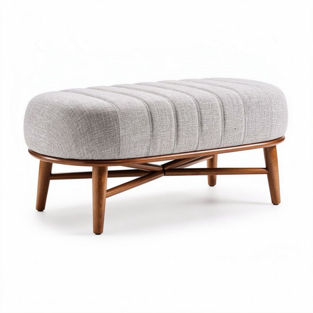 stofferen poef met houten poten 100 x 40 x 45cm grijs