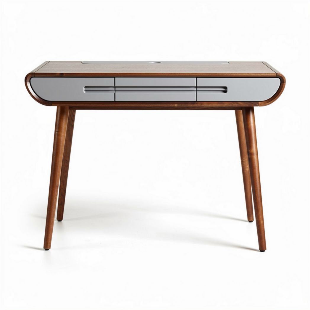 houtkleurige bureau met metalen lade 120 x 60 x 75cm voor thuiskantoor