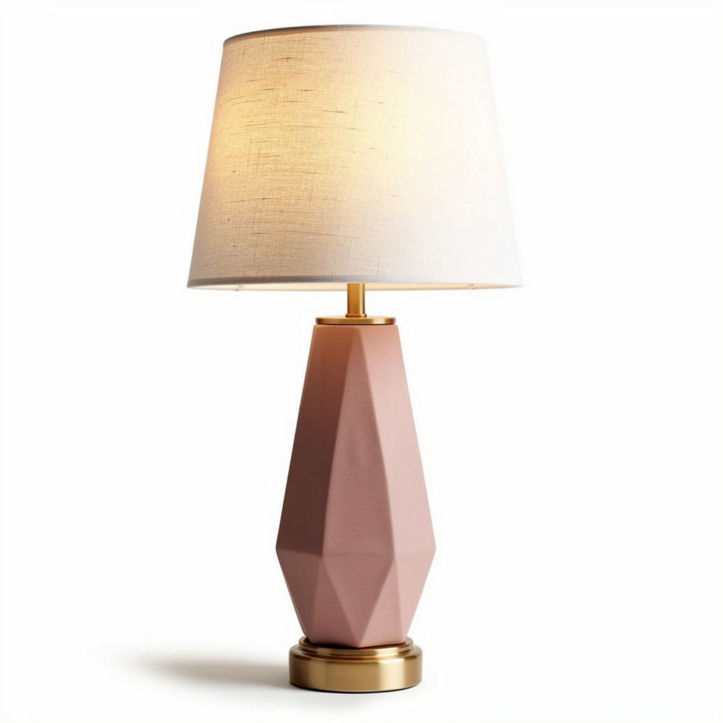 Tafellamp met geometrische vorm en lampenkap van stof roze 30 x 20 x 50cm