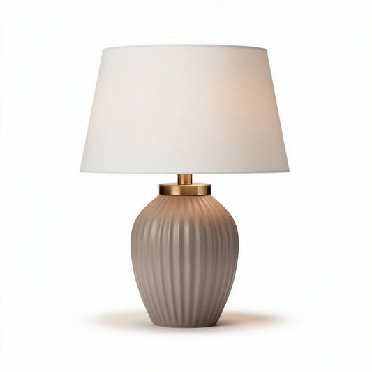 Tafellamp van glas met gematteerde afwerking en stoffen kap 25 x 25 x 40cm