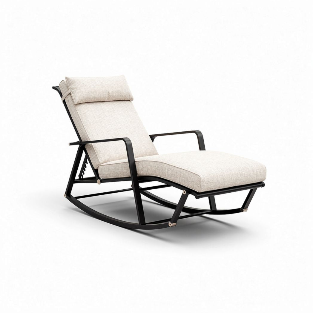 schommelstoel met een stoffen bekleding en verstelbare rugleuning 150 x 70 x 90cm
