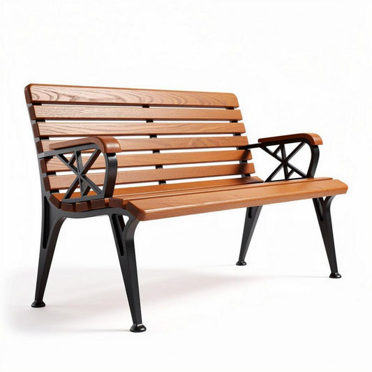 Houten bank met metalen poten 150 x 60 x 80 cm voor buitengebruik