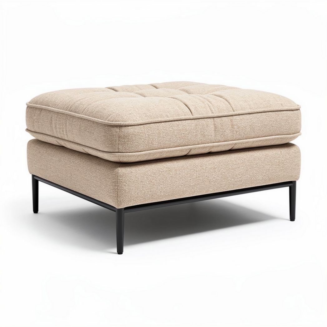 Verstelbare poef van stof met metalen onderstel 80 x 80 x 40cm beige