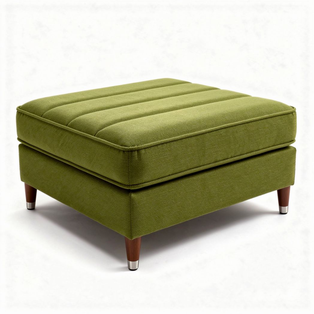 Voorkeurskleur groene stoffen pouf met houten poten afmetingen 80 x 80 x 40cm