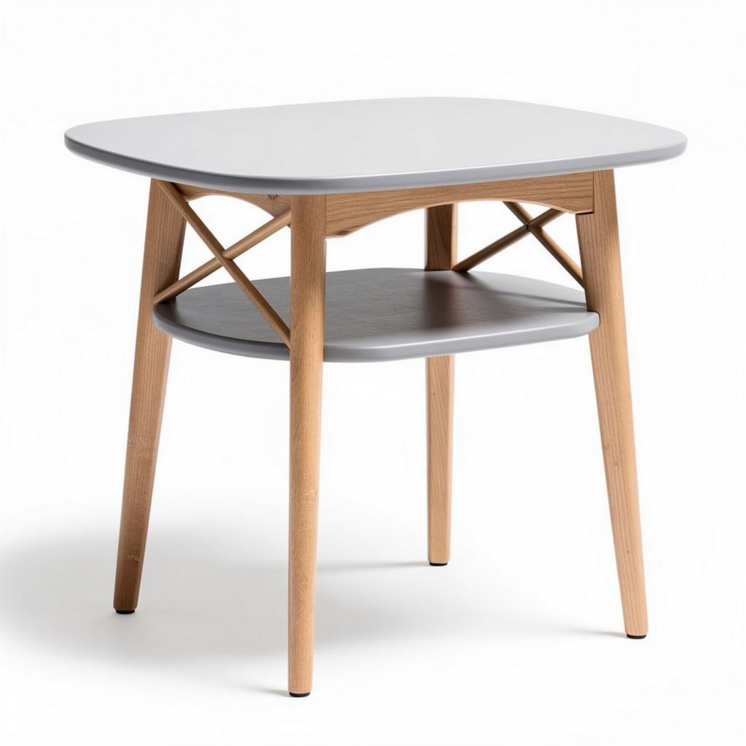 Tafel van hout met grijs tafelblad en onderrek 50 x 50 x 45cm